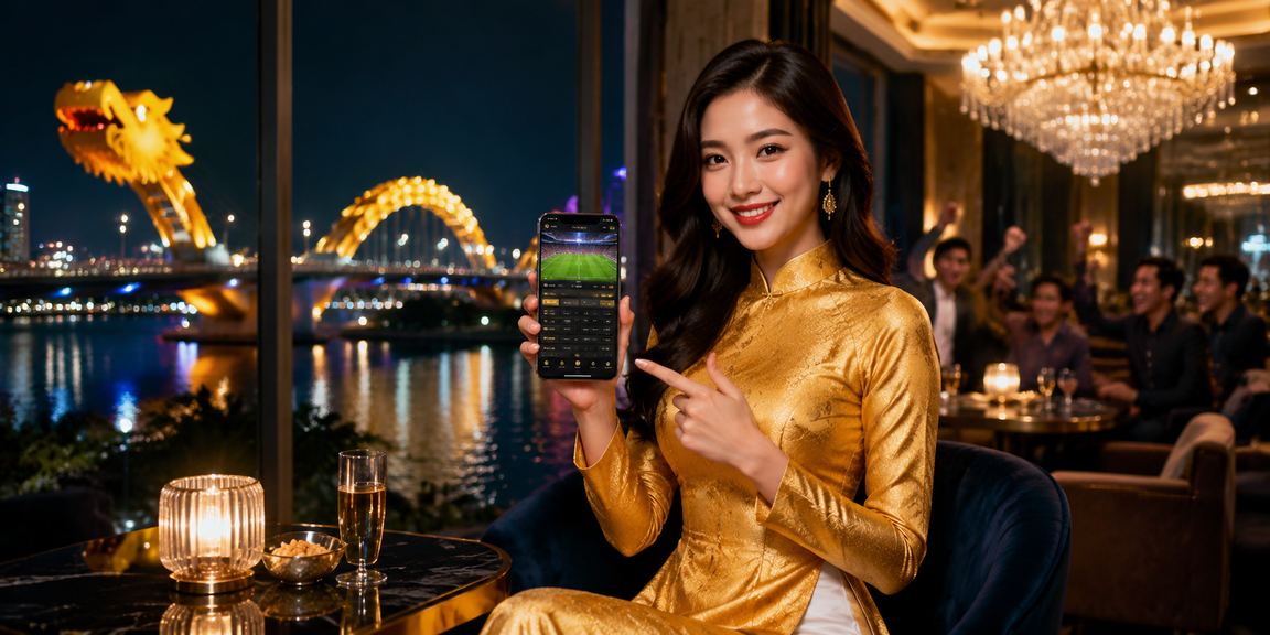 Người phụ nữ mặc áo dài tại Đà Nẵng sử dụng điện thoại để đặt cược casino trực tuyến