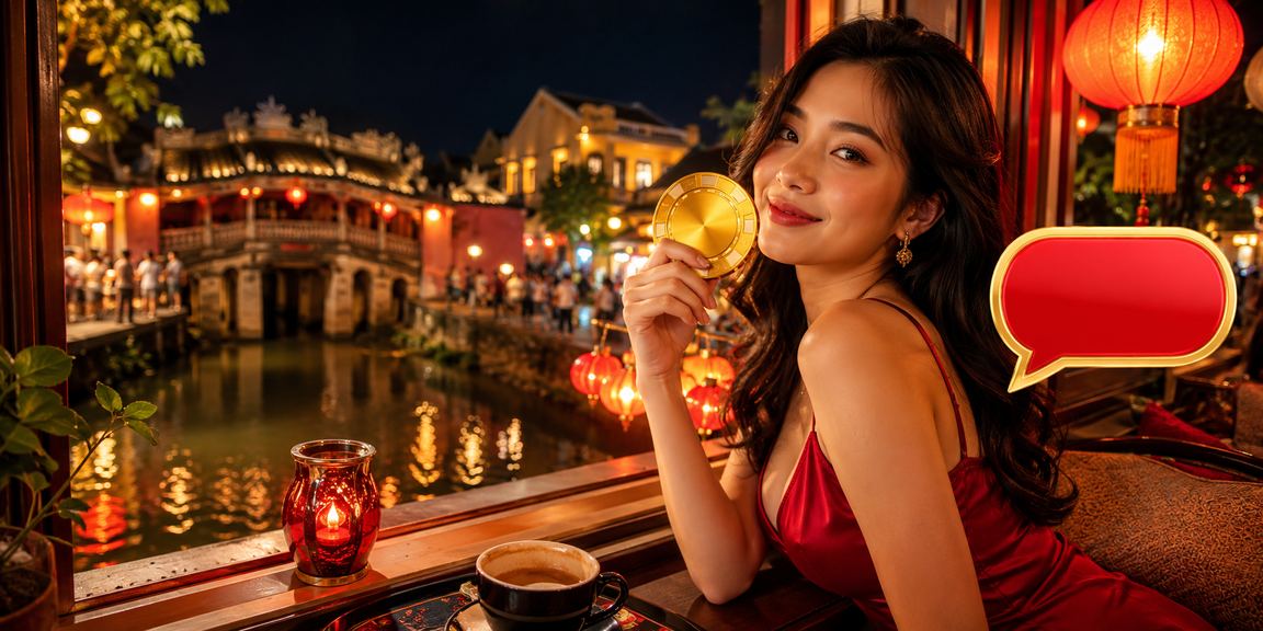 Người dùng tại Hội An thưởng thức cà phê trong khi nhận cashback bonus trực tuyến